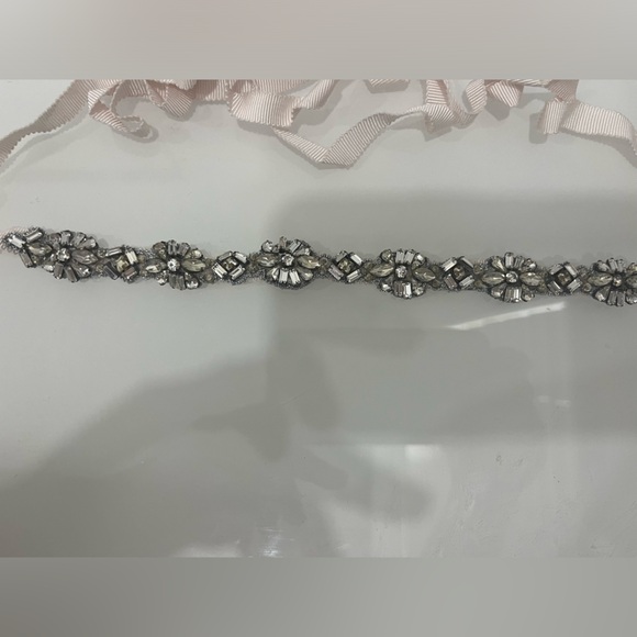 Monique Lhuillier Silver and Blush Belt